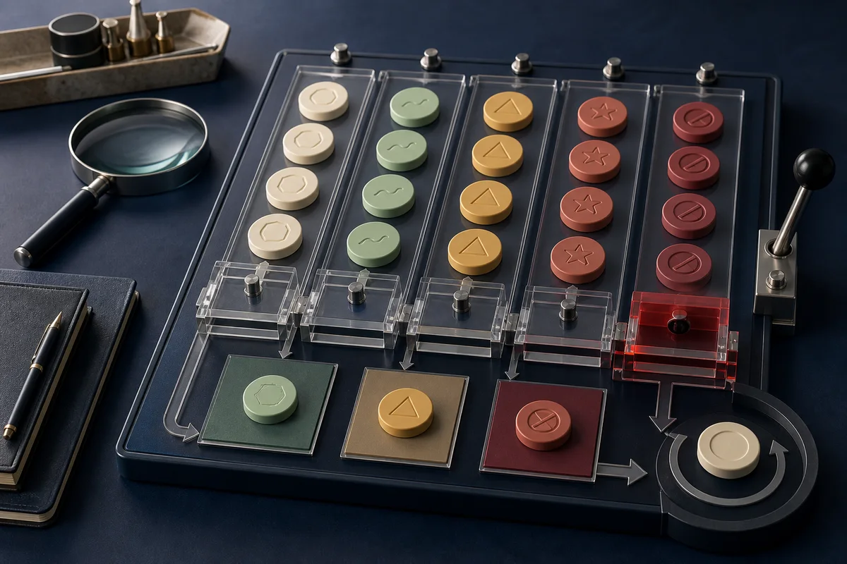 Structured AI agent test board separating ordinary, edge, adversarial, prohibited and interrupted cases before approval, escalation or rollback