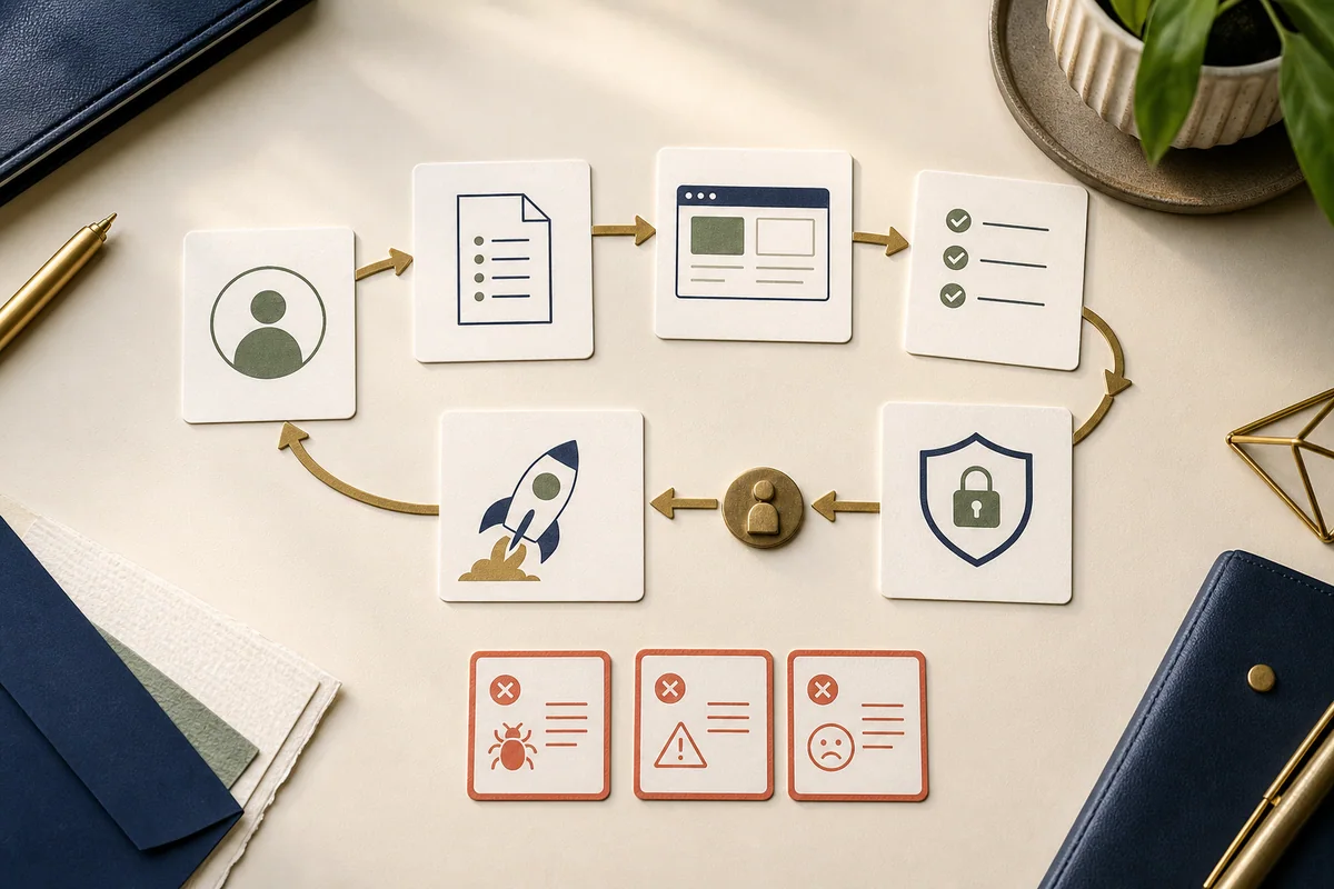 KI-gestützte Build-Schleife mit Spezifikation, Prototyp, Tests, Sicherheit, menschlicher Freigabe und Deployment