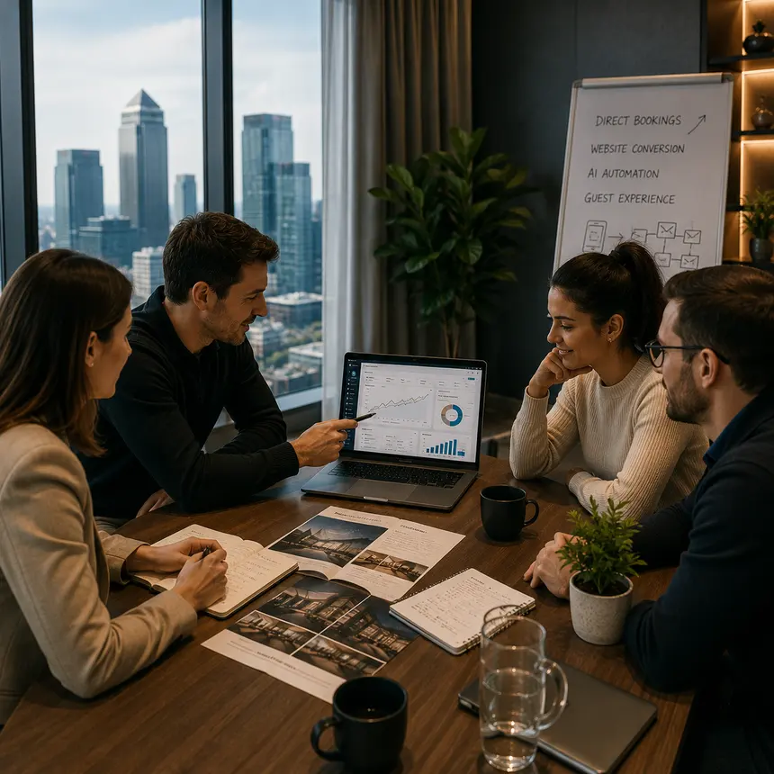 KI-Schulung in der Kleingruppe für ein Gründerteam, das gemeinsam im Studio in Canary Wharf arbeitet.